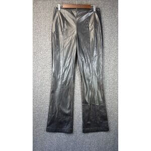 Cache Womens Black Faux Leather Seamed Flare Leg Pants Size 8 Side Zip Edgy Goth